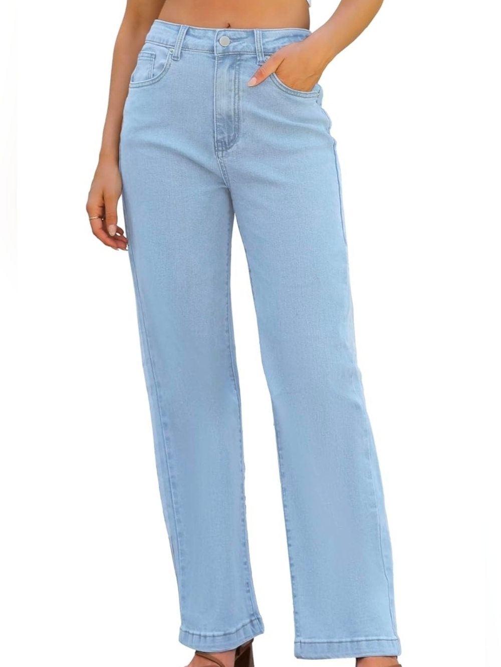 Ettelo Light Blue High-Rise Straight Leg Women's Jeans